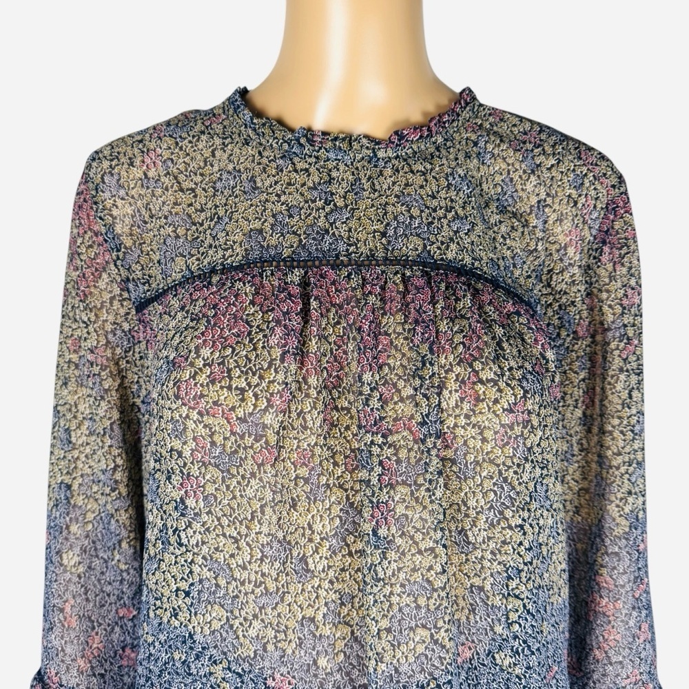 Lucky Brand Peasant Chiffon Long Sleeve Floral Blouse Size XL - Picture 2 of 10
